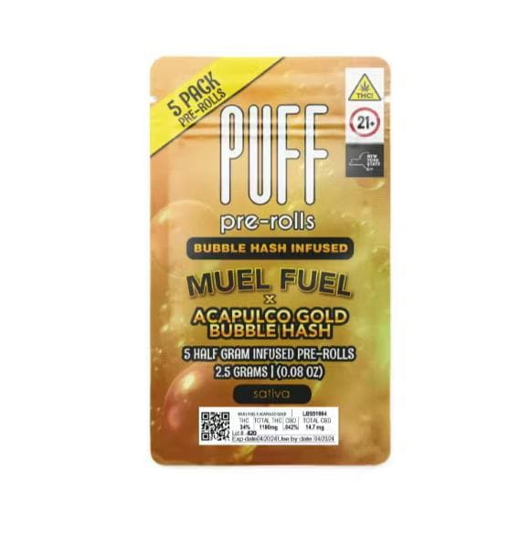 Puff | Infused Pre-Rolls | Mule Fuel x Acapulco Gold Bubble Hash | Sativa | 5pk