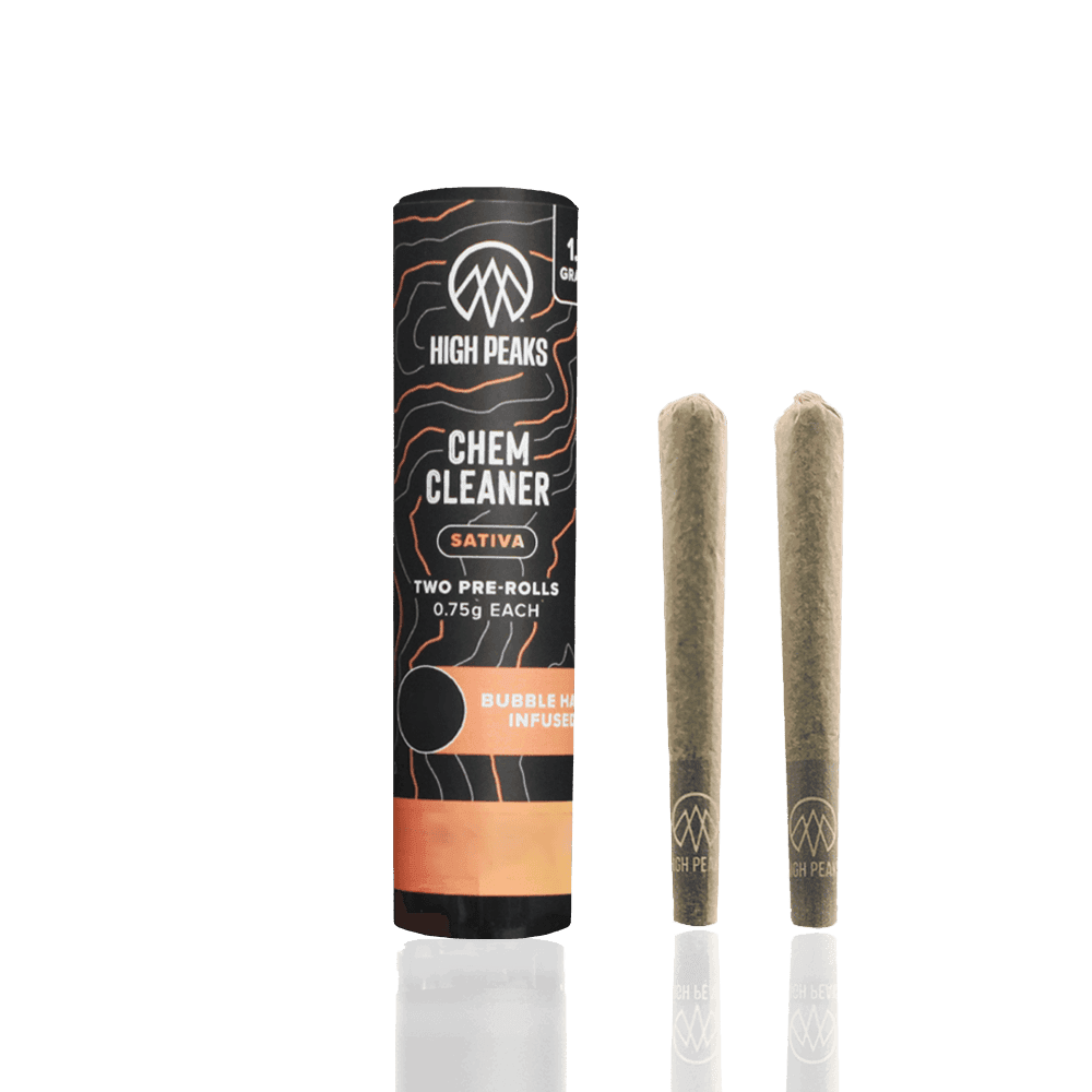 High Peaks | Bubble Hash Infused Pre-Rolls | Chem Cleaner | Sativa | 2pk