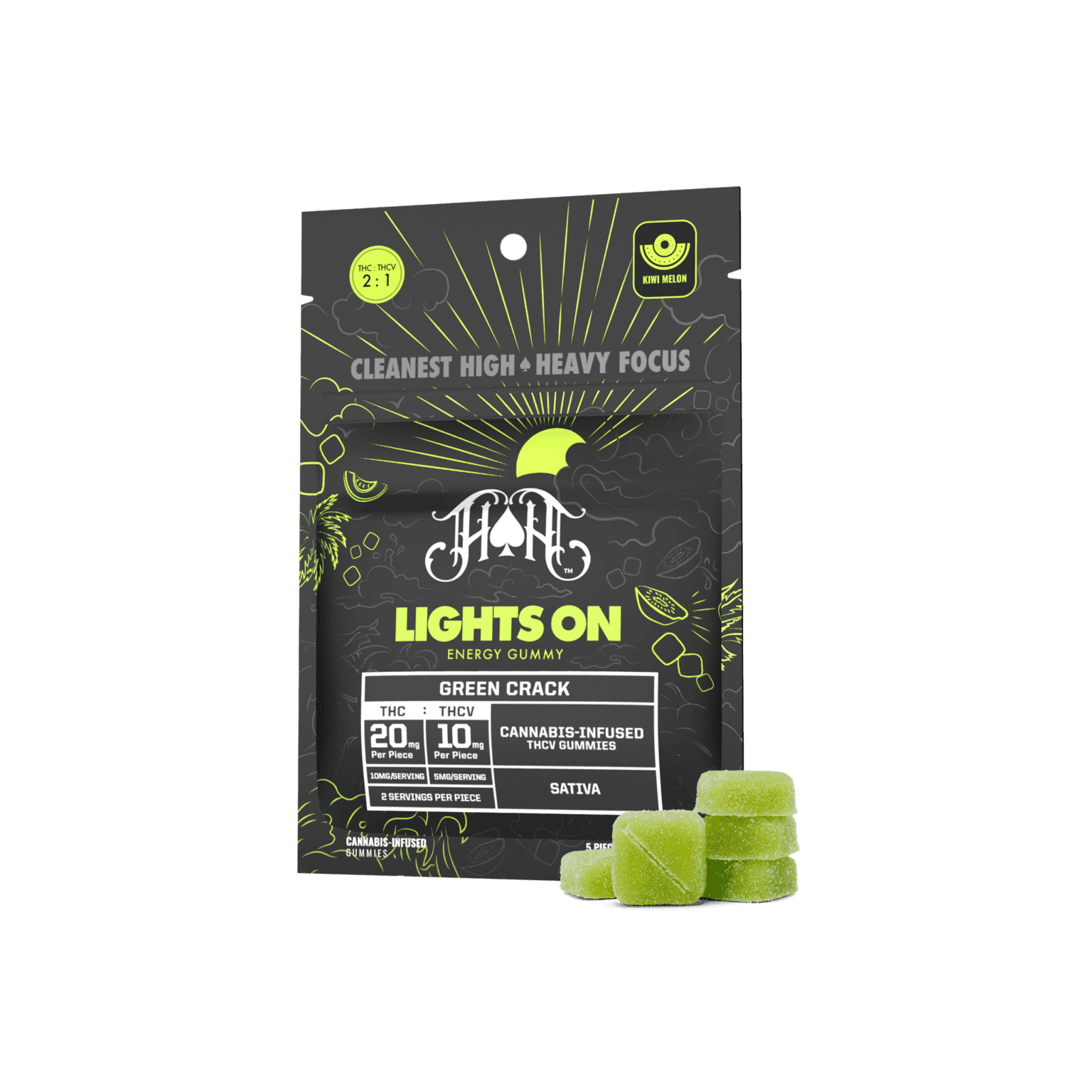 Heavy Hitters | Edible | Lights On - Green Crack | 5pk | 100mg