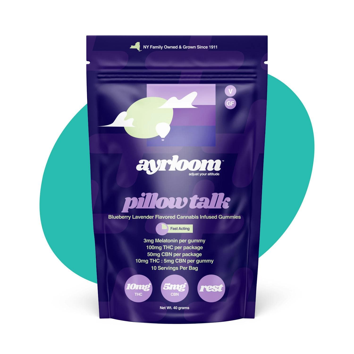 Ayrloom | Blueberry Lavender "Pillow Talk" | 2:1 | 10MG THC : 5MG CBN 10 Pack