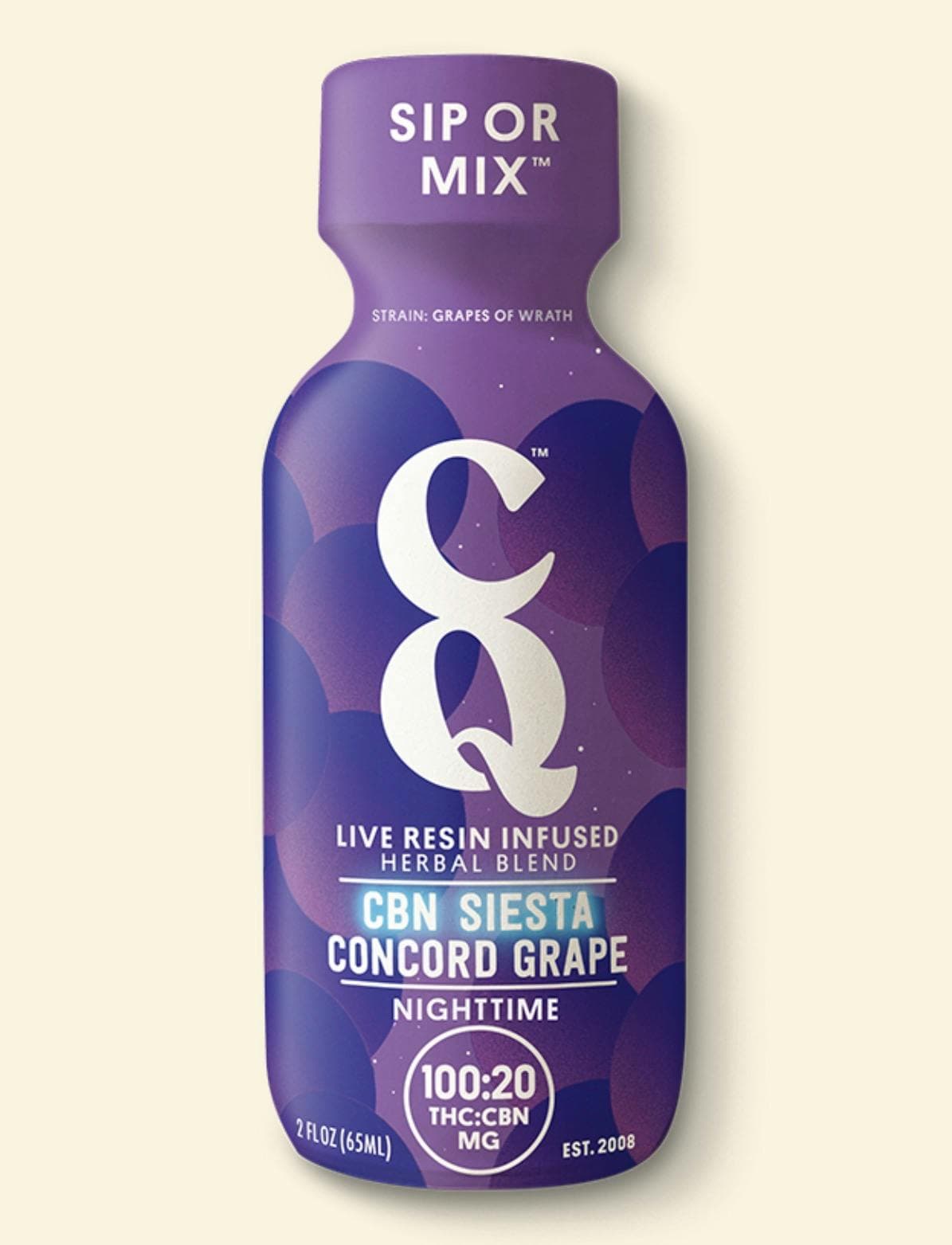 CQ | Live Resin Infused Cannabis Drink | CBN Siesta Grape Concord | Indica | 10:2 THC:CNB | 100mg