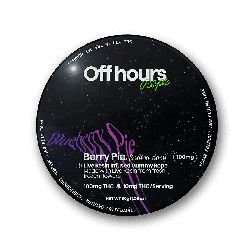 Off Hours | Edibles | Live Resin Rope | Berry Pie- Blueberry Pie | Indica- Dom | 100MG